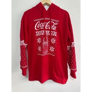 Coca Cola Ugly Christmas Sweater Hoodie Red Fleece Holiday Snowflake Graphic